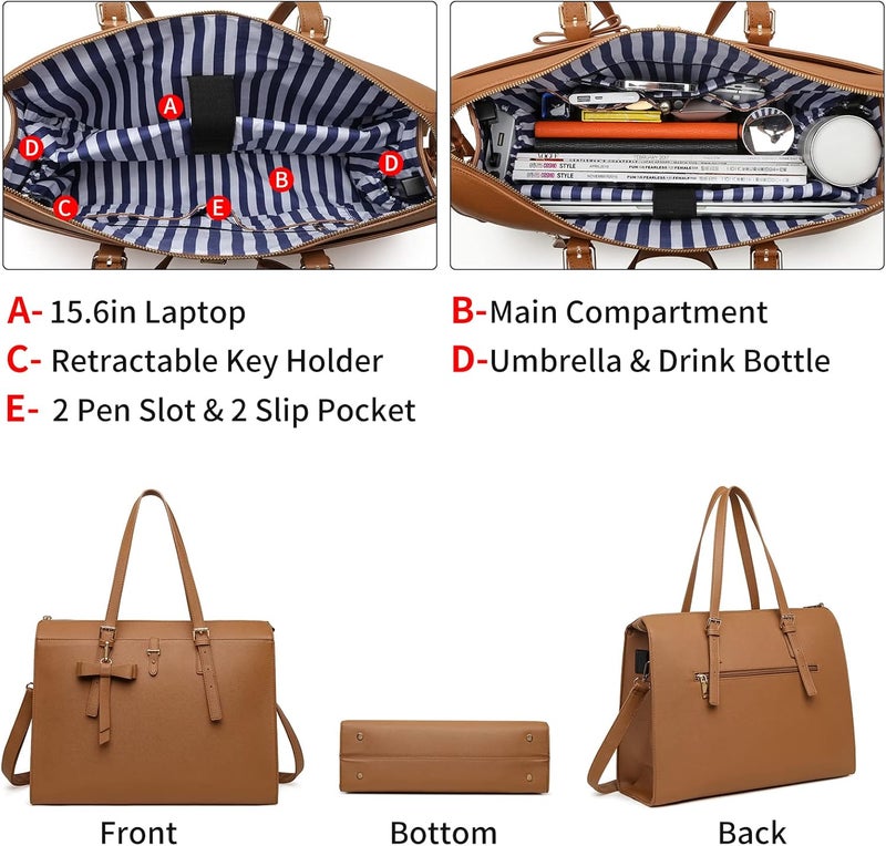 Keyli 4pc Sets Laptop Bag for Women Large Leather Laptop Briefcase with USB Charging Port Computer Shoulder tote Bags Purse - Image 4